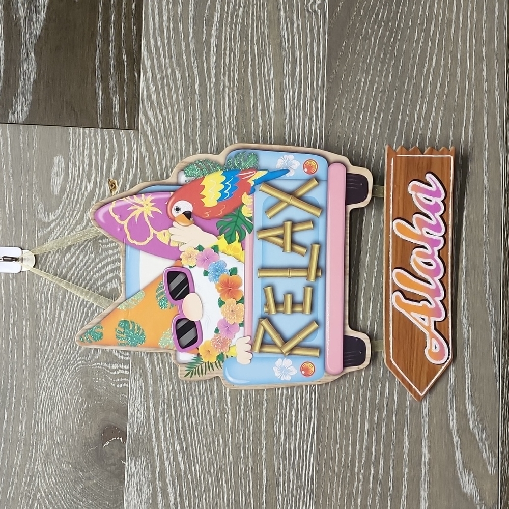Beach house pressed wood gnome relax Aloha glitter hangers